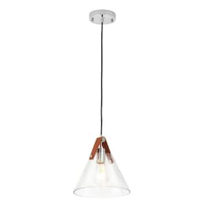 Jasslynn 60 Watt 1-Light Chrome Pendant Light with Cone Clear Glass Shade for Kitchens Island Dinning Room Living Room