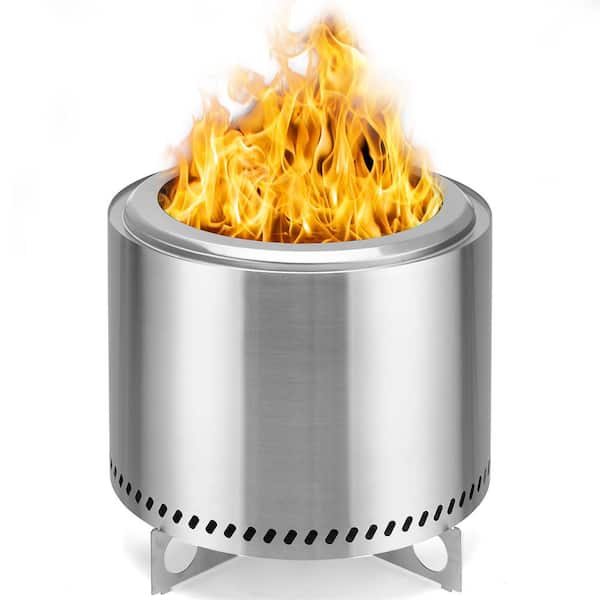 Kahomvis Smokeless Fire Pit 18.1 in. H Outdoor Portable Stainless Steel Tabletop Wood Burning Fire Pit with Storage Bag, Silver