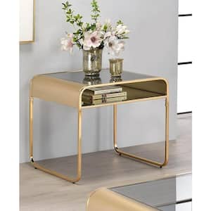 Mindry 24 in. Gold Square Glass End Table (Set of 2)