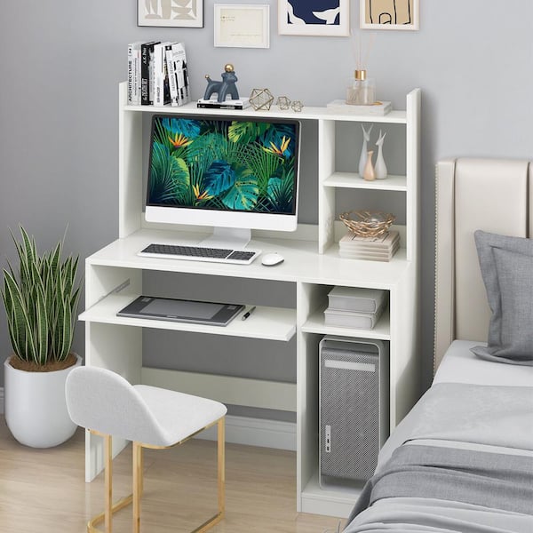 Gymax 43.5 in. Rectangle White Wodd 1-drawer Computer Desk with