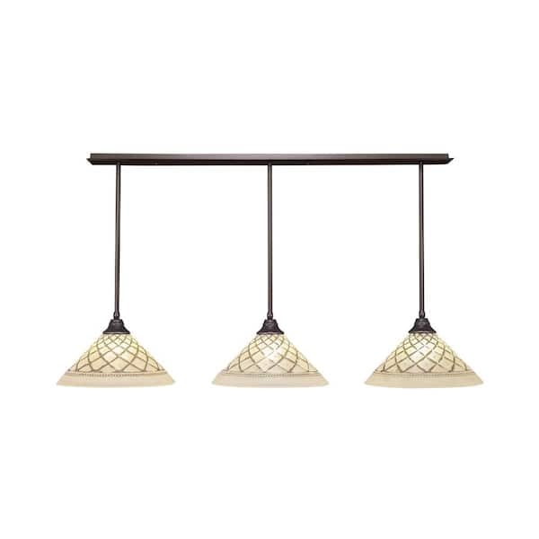 Unbranded Livingston 100-Watt 3 Light Dark Granite Linear Pendant Light with 16 in. Chocolate Icing Glass Shades No Bulbs Included