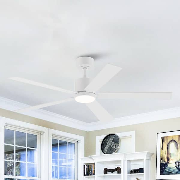 52 in. Integrated LED Indoor Matte White Ceiling Fan with Light and Remote Control