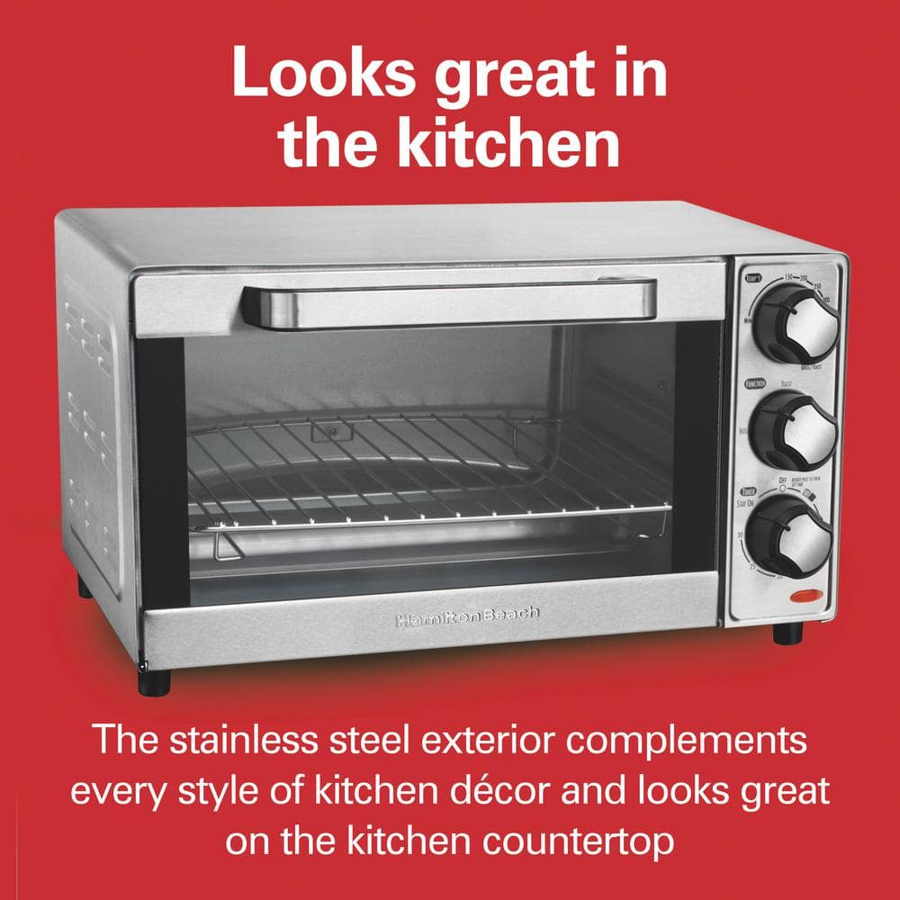 Stainless Steel 4-Slice Countertop Toaster Oven with Automatic Shutoff