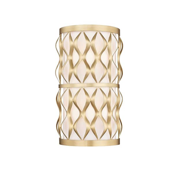 Unbranded Harden 8 in. Modern Gold 2-Light Wall Sconce with White Fabric Shade with No Bulbs Included (1-Pack)