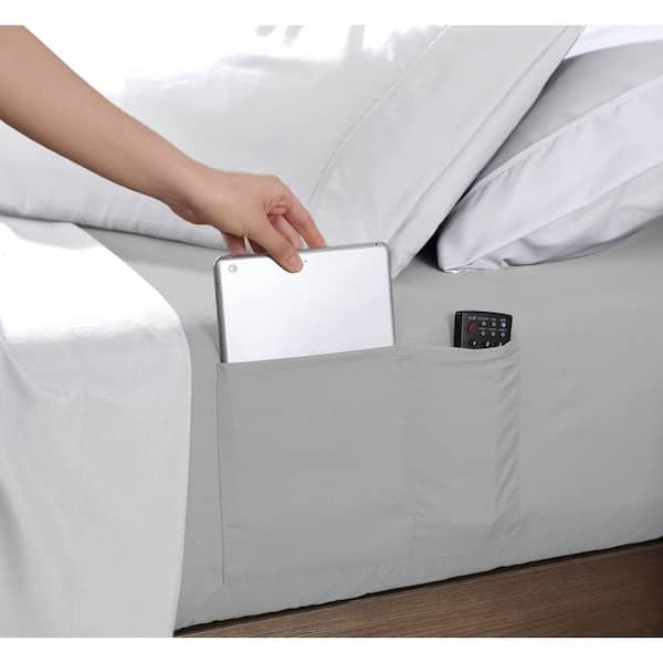 Twin XL Size Microfiber Fitted Sheet with 8 in. Double Storage Pockets, Light Grey