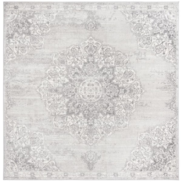 Brentwood 12 ft. x 12 ft. Square Gray/Ivory Geometric Area Rug