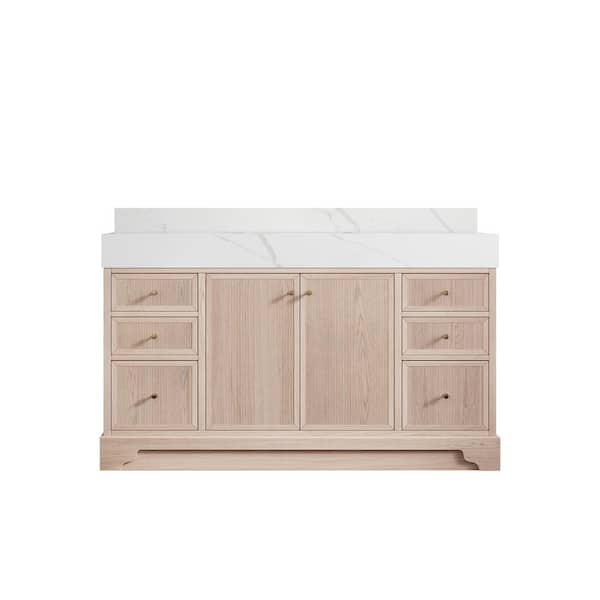 Willow Collections Manhattan Oak 60 in. W x 22 in. D x 36 in. H Single Sink Bath Vanity in White Oak with 5" Calacatta Laza Top