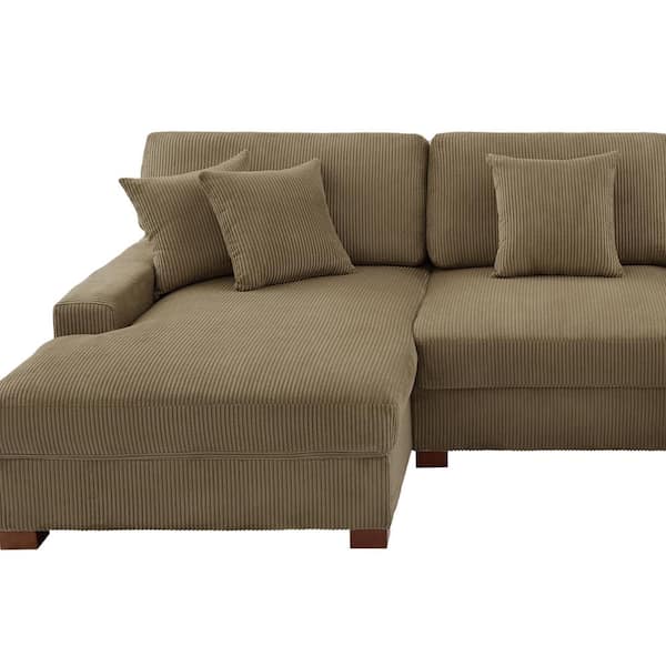 Uixe 118 in. Square Arm 3-Piece Corduroy Upholstered U-Shaped