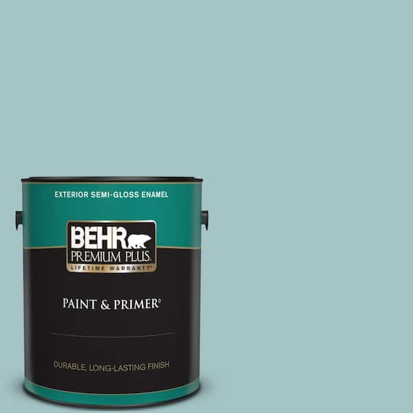 BEHR PREMIUM PLUS 1 gal. #510E-3 Ocean Kiss Semi-Gloss Enamel Exterior Paint & Primer