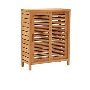 Brecken 26 in. W x 11 in. D x 33 in. H Natural Brown Bamboo 2-Door Floor Linen Cabinet