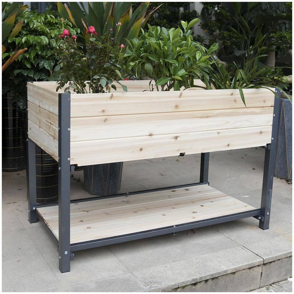 Natural 45 in. x 23 in. x 29 in. Wood Elevated Raised Garden Bed Planter Bo