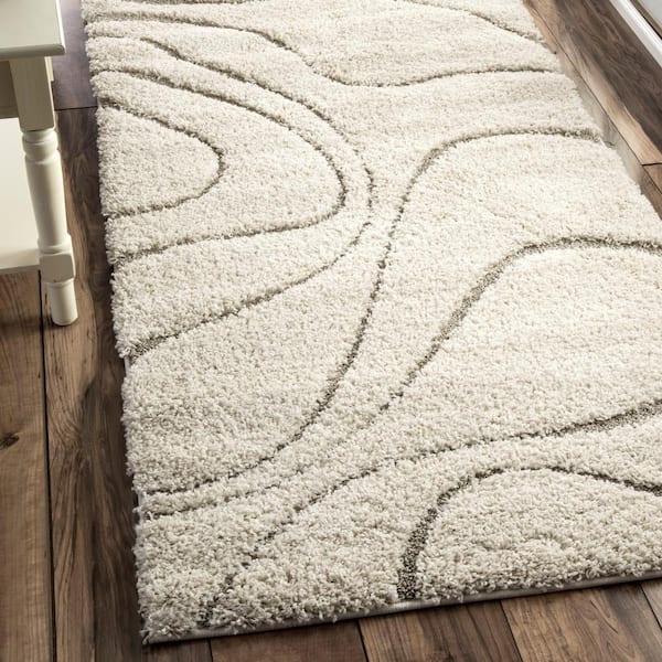 Carolyn Contemporary Curves Shag Cream 3 ft. x 6 ft. Runner Rug