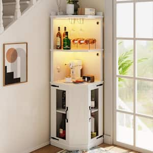 67.7 in. White Pantry Storage Cabinet Bar Cabinet with 2 USB Ports and 2 Power Outlet Adjustable Shelves Corner Cabinet