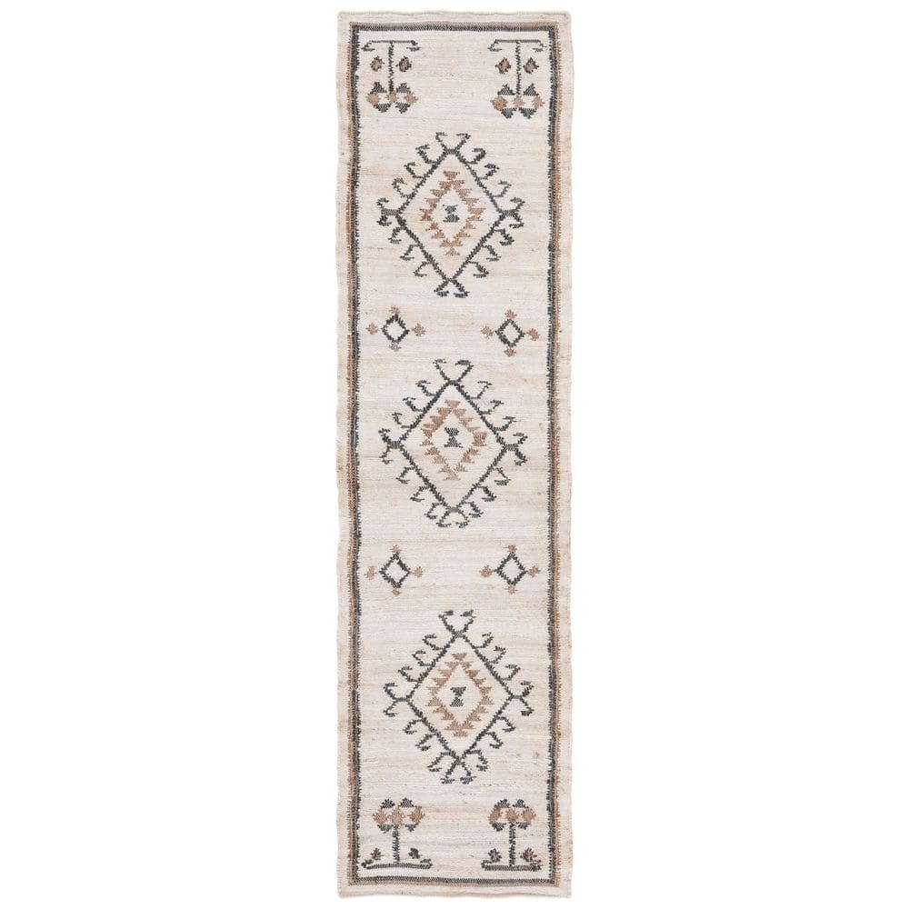 Ivory and Black Wool Tribal Runner Rug, 2'3" x 9'