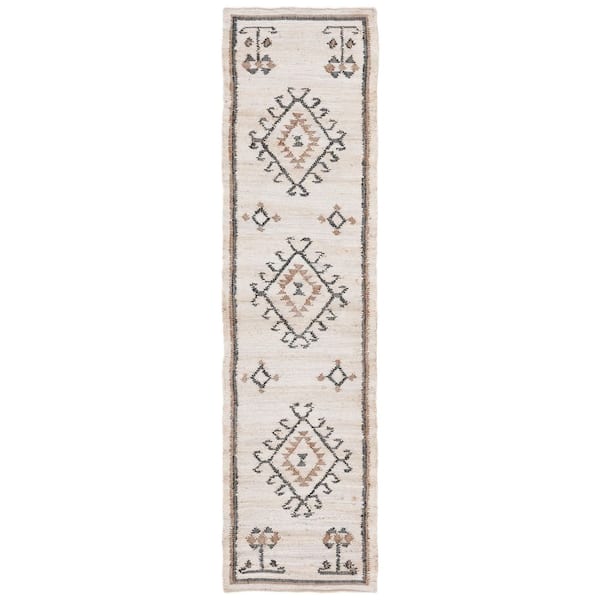 SAFAVIEH Kilim Ivory/Black 2 ft. x 9 ft. Native American Border Runner Rug