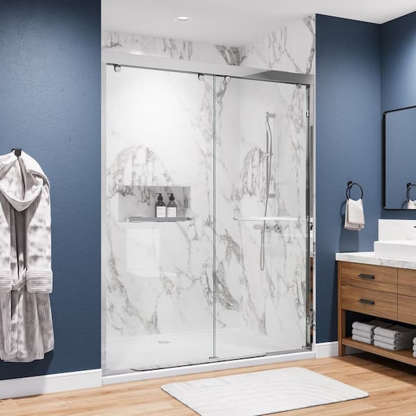 WYonder 60 in. W x 75 in. H Framed Shower Door in Chrome with 5/16 in. (8 mm) Clear Glass