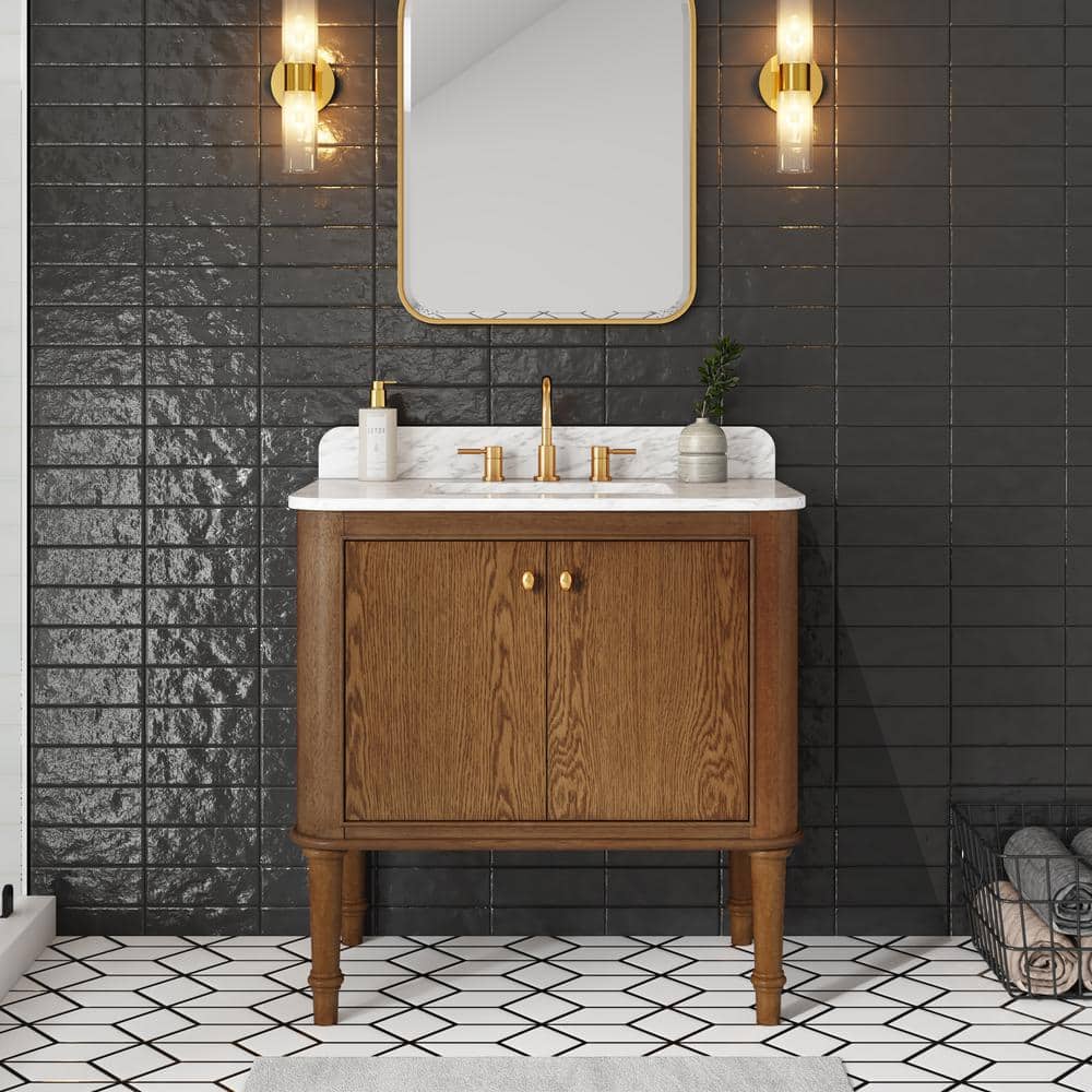 Collette 36 in. Single Sink Cinnamon Oak Bath Vanity with Carrara White Mar