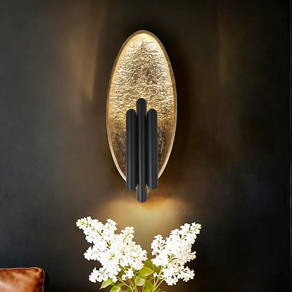 Vintage 6-Light Integrated LED Black and Goldleaf Wall Sconce with Resin Shade Modern Dimmable Wall Mounted Fixture
