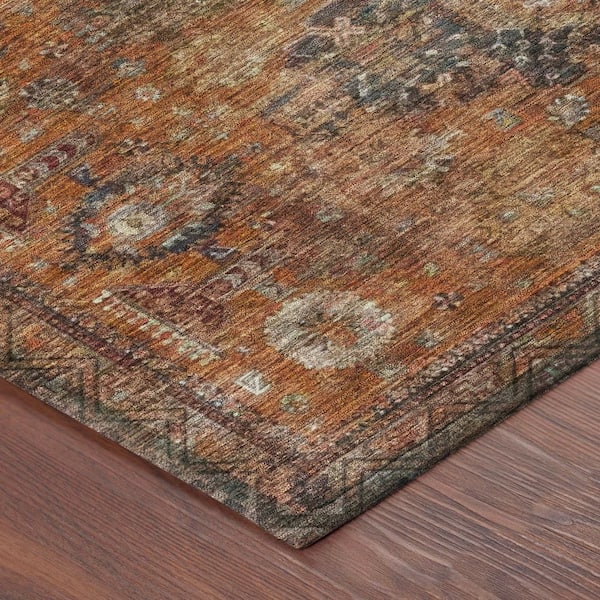 Chantille Machine Washable Indoor/Outdoor Abstract ACN2808 Rust 8 ft. x 8 ft. Round Rug