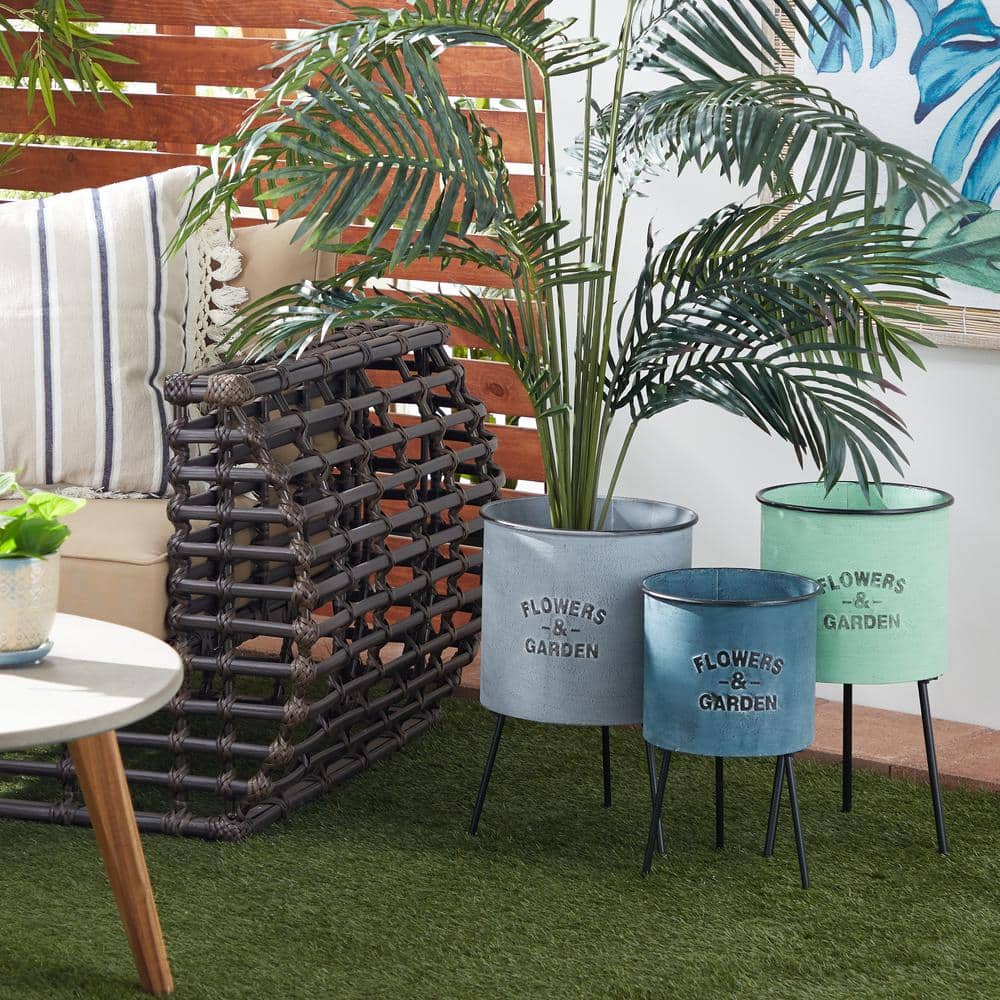 Floral Bliss Trio Multi-Colored Metal Indoor/Outdoor Planter Set