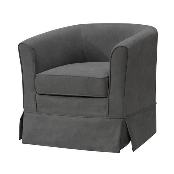 Benjara Dark Gray Fabric Skirted Swivel Accent Chair with Curved Back