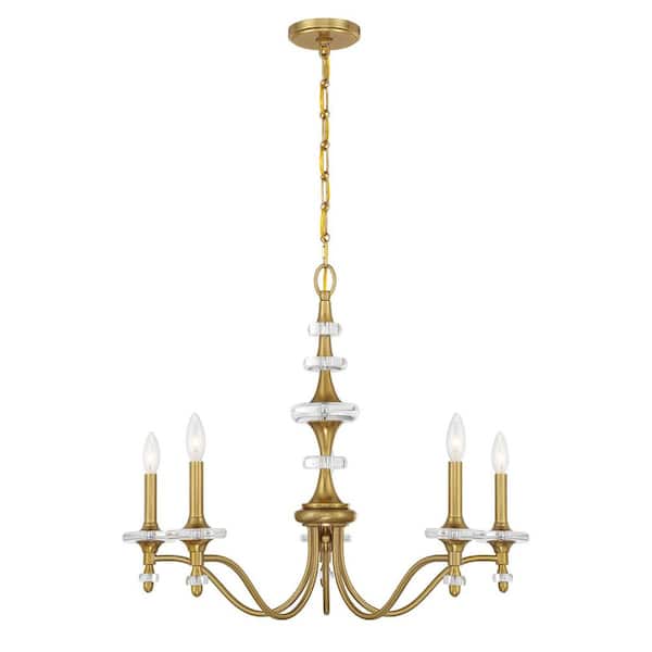 Savoy House Champlain 5-Light Warm Brass Glam Crystal Chandelier
