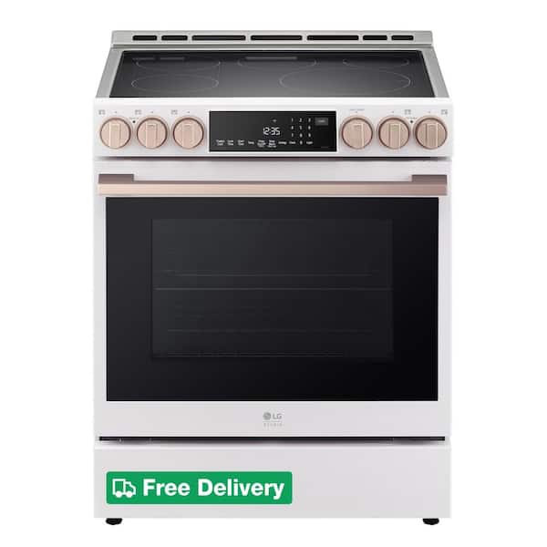 STUDIO 6.3 cu. ft. SMART Slide-In Electric Range in Essence White with Instaview, ProBake, Air Fry and Air Sous Vide