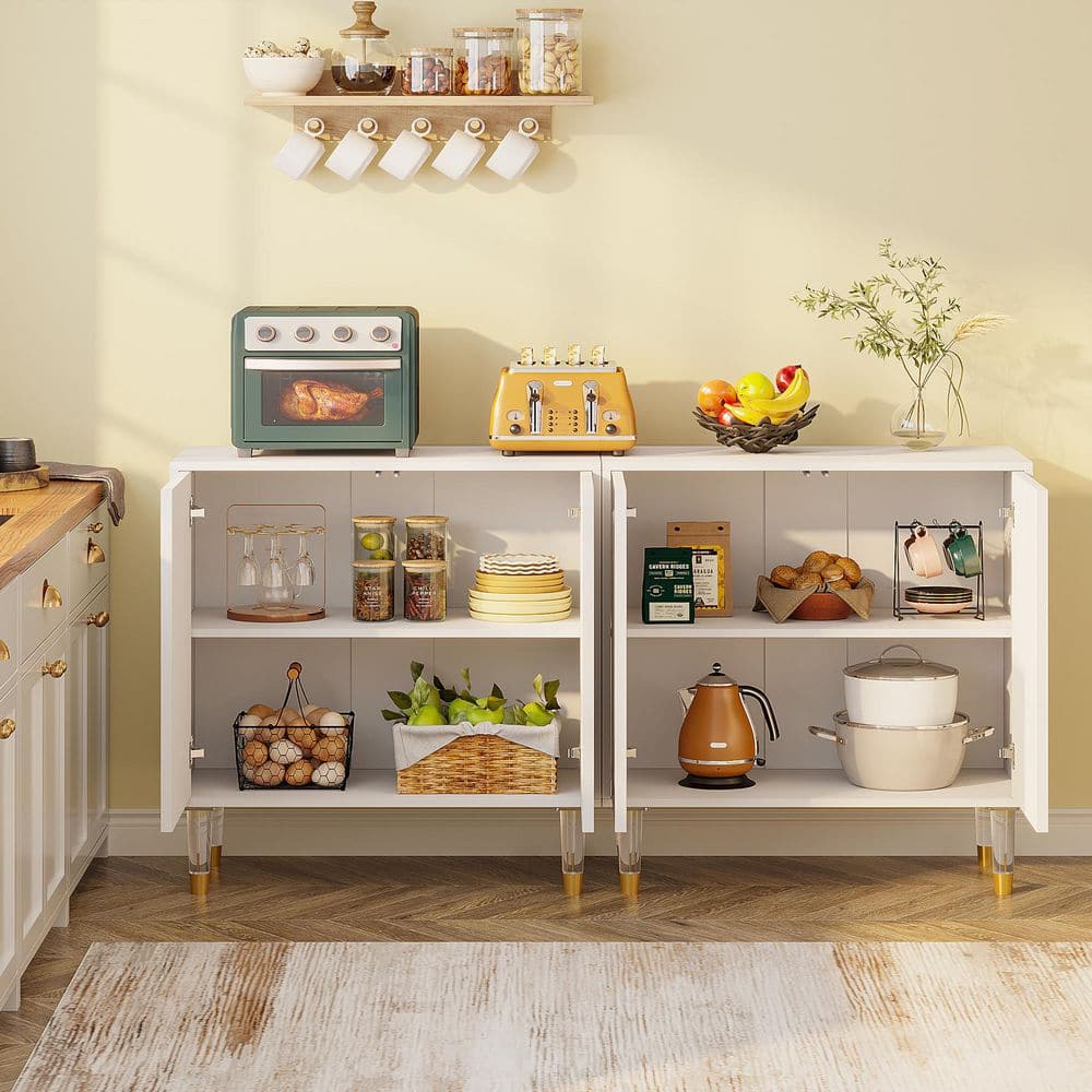 63" White High-Gloss Modern Sideboard Buffet with Acrylic Legs