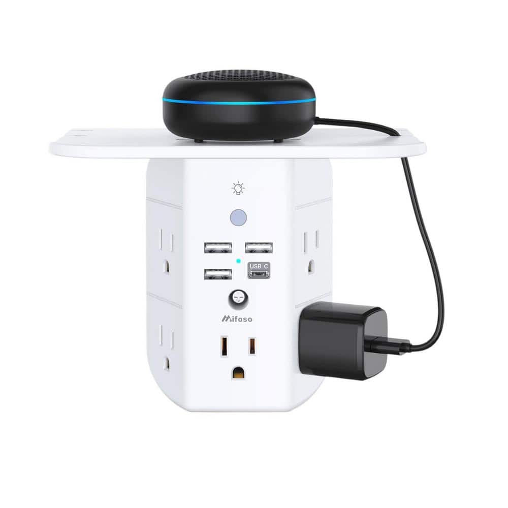 5-Outlet Wall Outlet Extender Surge Protector with 3 USB Ports, Shelf and N