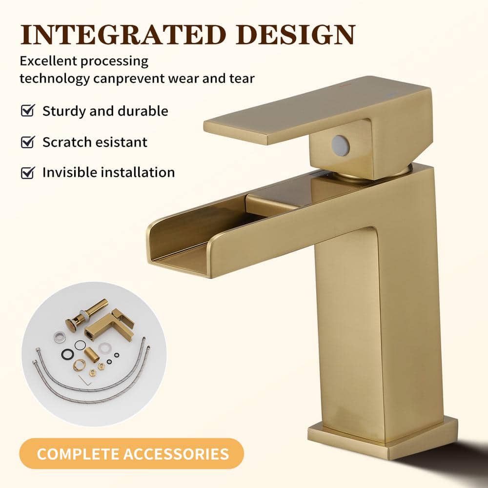 Brushed Gold Single Handle Waterfall Bathroom Faucet