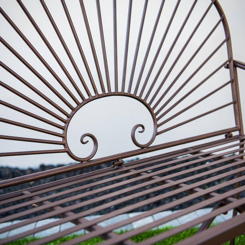 44-Inch Brown Iron Sun-Patterned Garden Bench