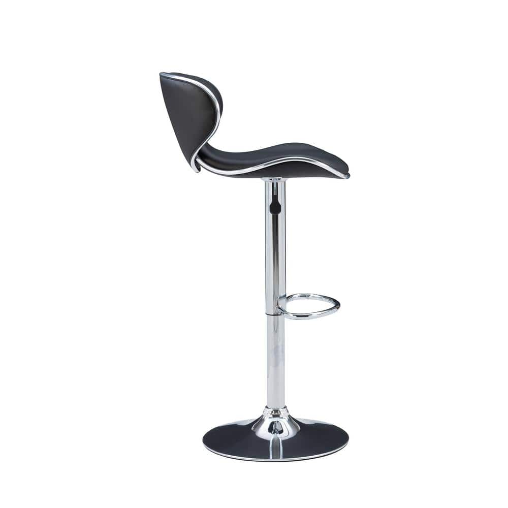 Adjustable Swivel Bar Stool in Black Faux Leather and Chrome