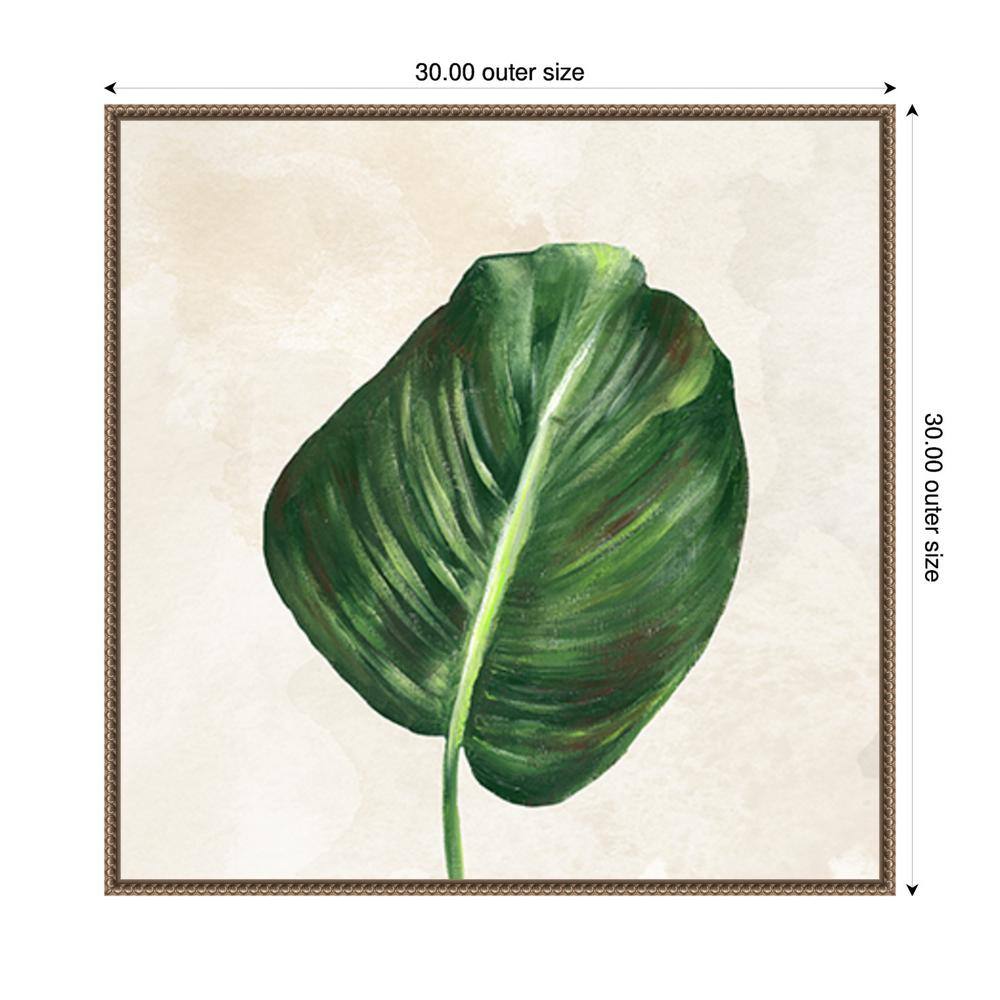 Tropical Leaves I Green Leaf Canvas Print with Bronze Frame