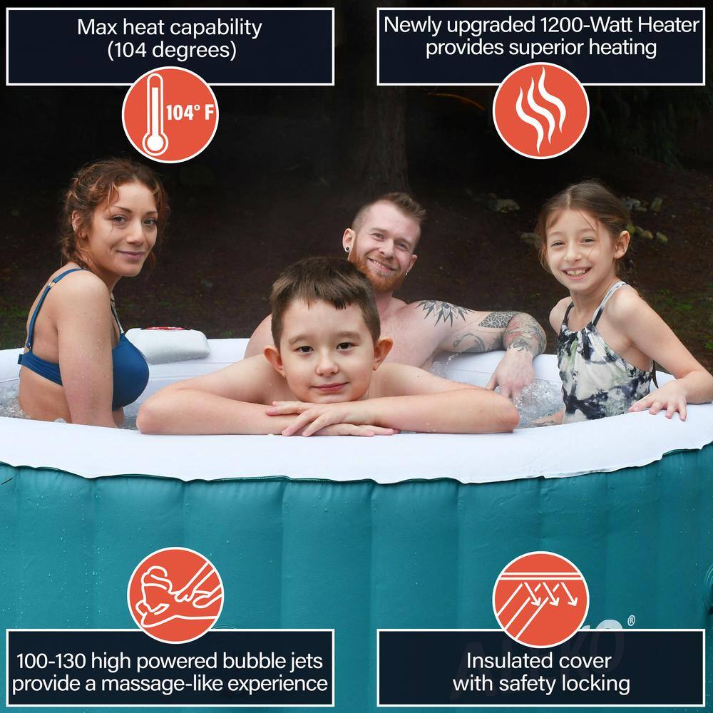 Round Inflatable Hot Tub with Cover for 4 Persons, Light Blue and White