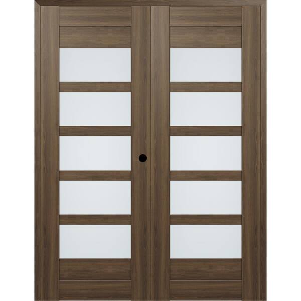 Belldinni Vona 07-07 72 in. x 96 in. Left Active 5-Lite Frosted Glass Pecan Nutwood Wood Composite Double Prehung Interior Door