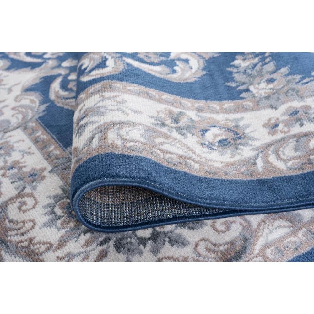 Hampton Collection Navy Blue Aubusson Design 2' x 3' Synthetic Area Rug