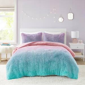 Talia 2-Piece Purple Multi Twin/Twin XL Ombre Polyester Shaggy Faux Fur Comforter Set