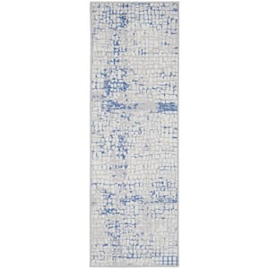 Whimsicle Gray Blue 2 ft. x 6 ft. Abstract Kitchen Runner