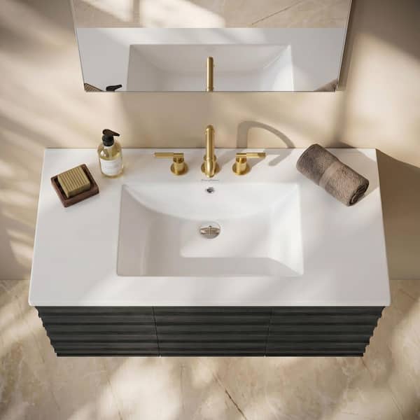 36 in. W x 5.5 in. D Ceramic Vanity Top in Glossy White 3-Holes