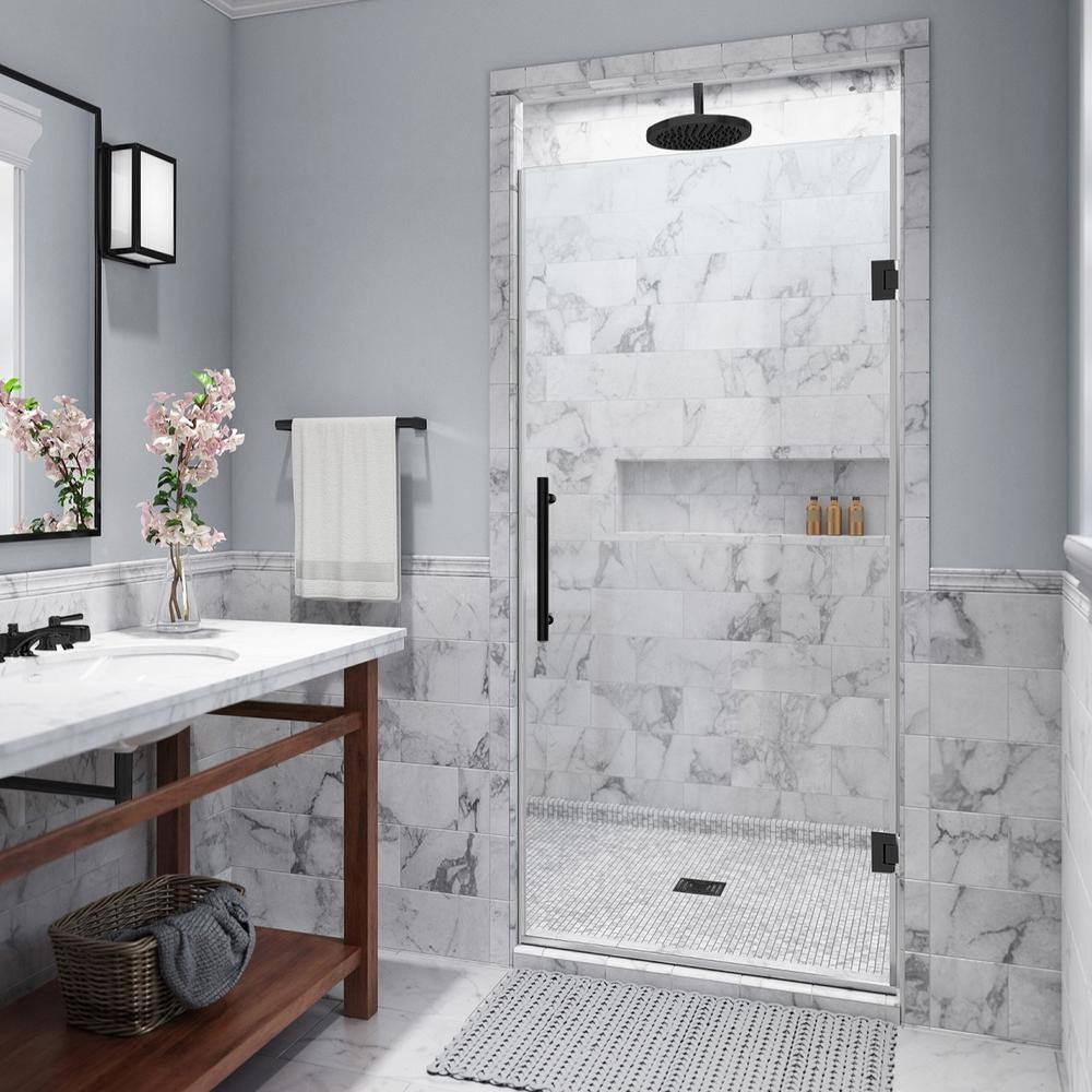 Matte Black Frameless Hinged Shower Door with Clear Glass