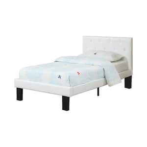Faux Leather White Upholstered Twin Size Bed