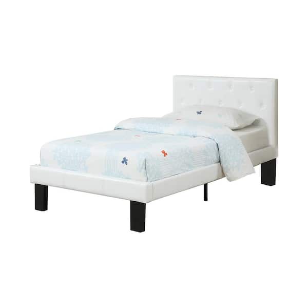 SIMPLE RELAX Faux Leather White Upholstered Twin Size Bed
