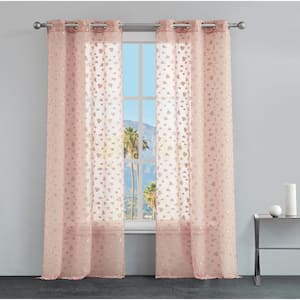 Juicy Leopard Pink Embroidered Polyester 38 in. W x 96 in. L Grommet Indoor Sheer Curtain (Set of 2)