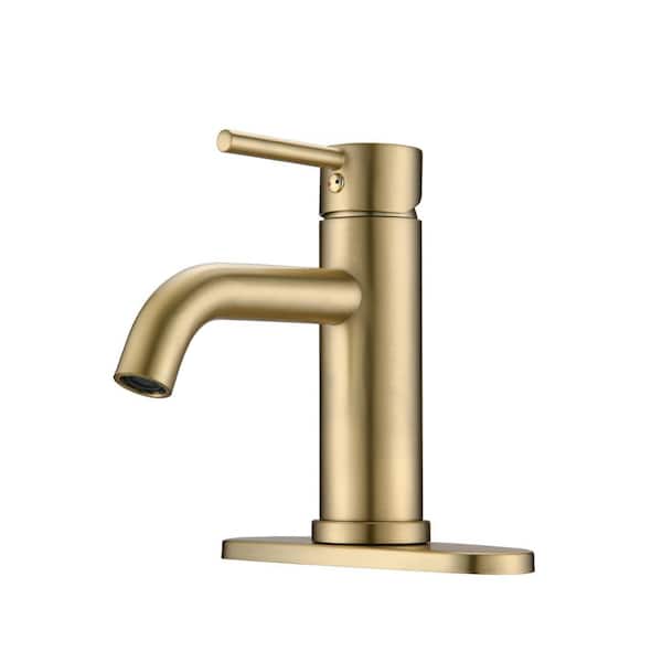 Single Handle Single Hole Bathroom Faucet with Deckplate Included and Spot Resistant in Brushed Gold