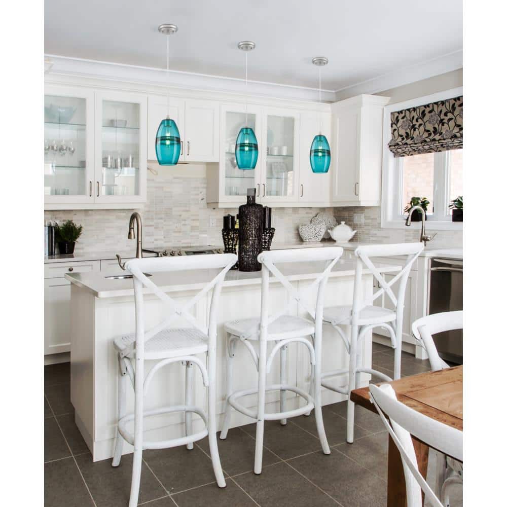 Turquoise Glass Mini Pendant with Brushed Nickel Finish