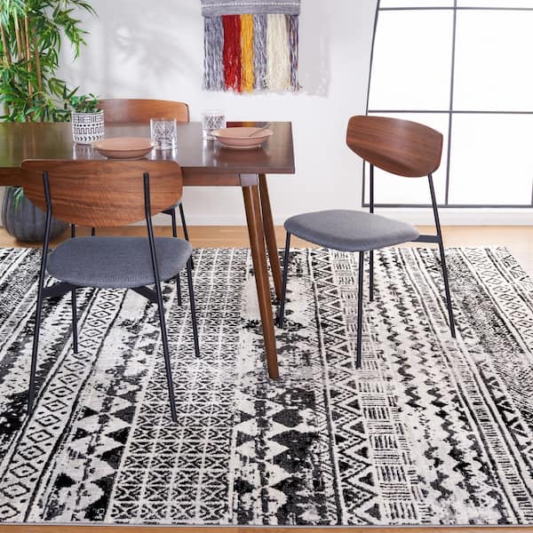 Brentwood 9 ft. x 12 ft. Black/Ivory Distressed Striped Area Rug