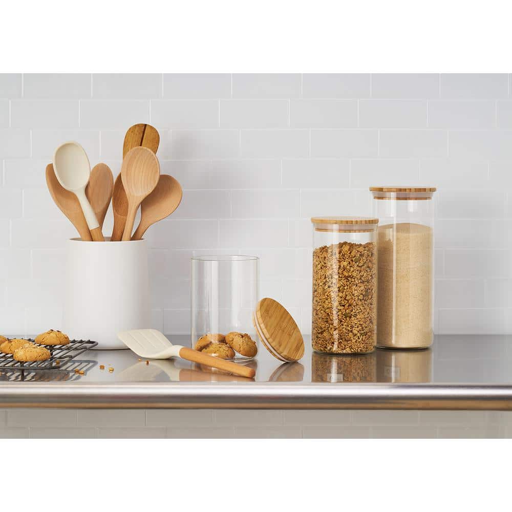 Clear Glass Cylinder Canisters with Bamboo Lids - Set of 3