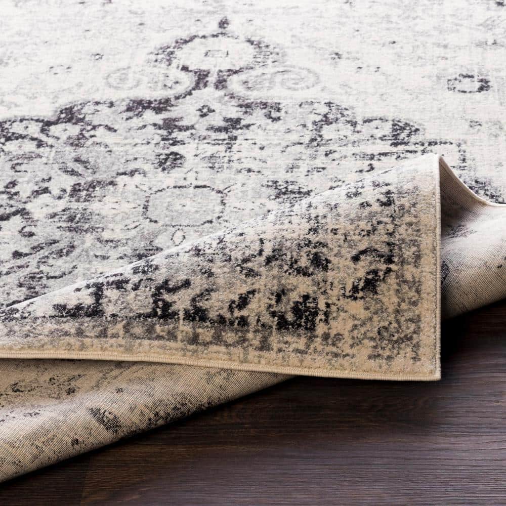 Gray Rectangular Synthetic Medallion Area Rug, 7'10" x 10'2"