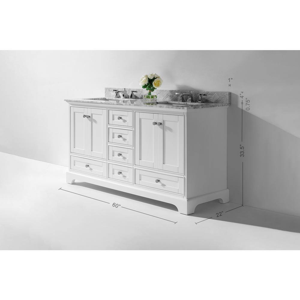 Audrey 60" White Wood Bathroom Vanity Set with Marble Top