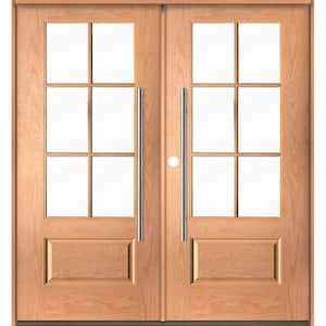 UINTAH Faux Pivot 72 in. x 80 in. 6Lite Right-Active/Inswing Clear Glass Teak Stain Double Fiberglass Prehung Front Door